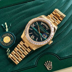Rolex Day-Date Or Jaune – Cadran Vert Lunette Diamants