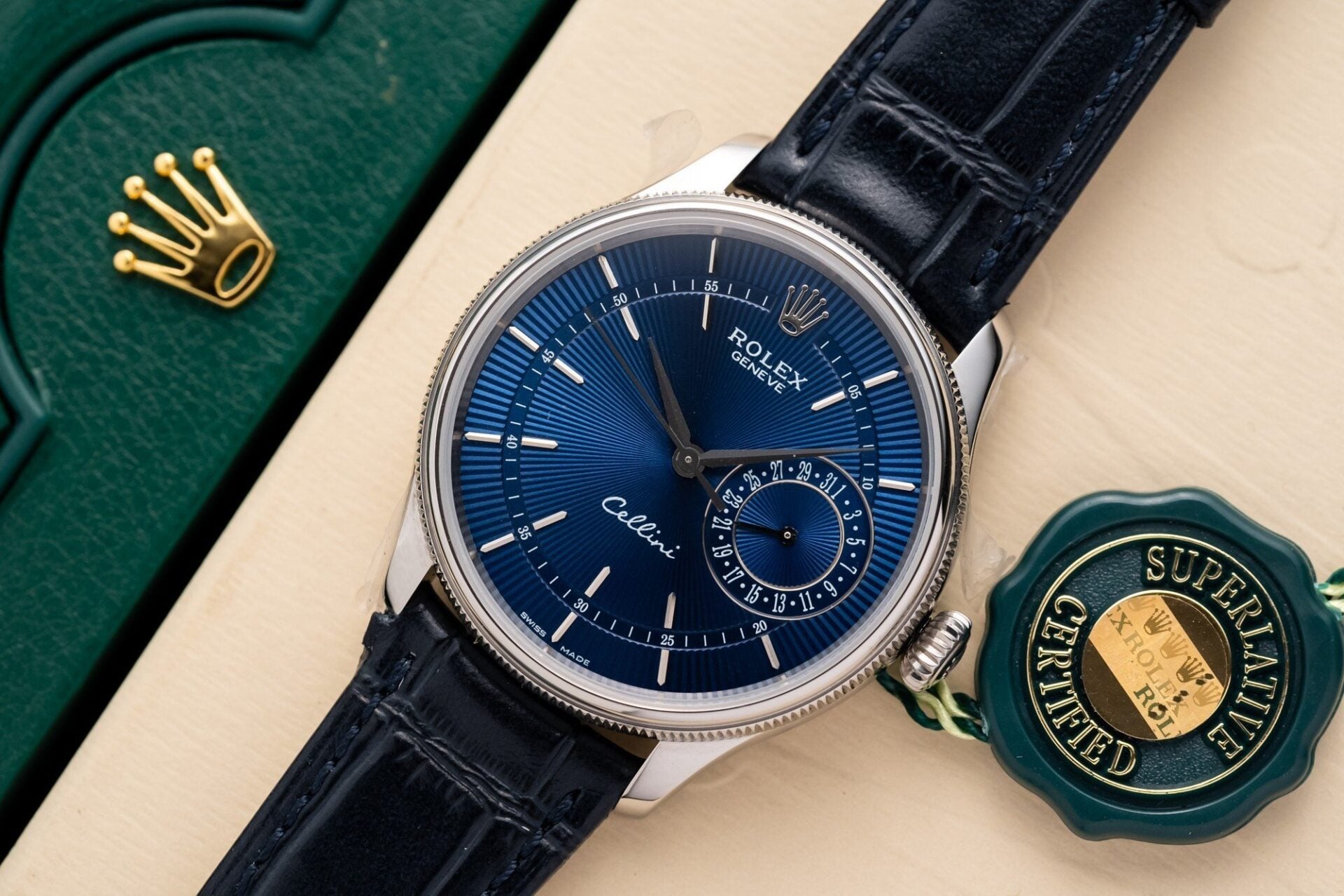Rolex Cellini Date – Cadran Bleu Bracelet Cuir
