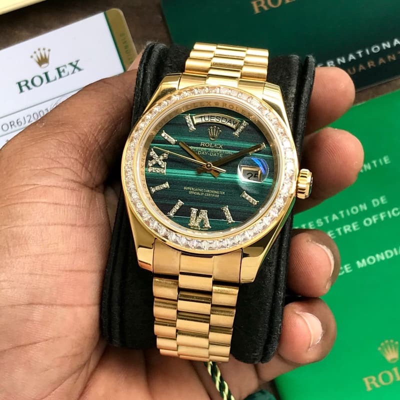 Rolex Day-Date Or Jaune – Cadran Vert Lunette Diamants