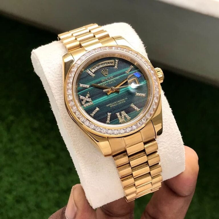 Rolex Day-Date Or Jaune – Cadran Vert Lunette Diamants