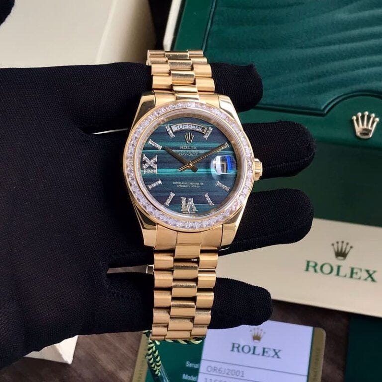 Rolex Day-Date Or Jaune – Cadran Vert Lunette Diamants